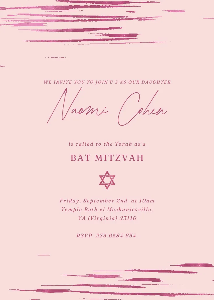 Shiny strokes - bar & bat mitzvah invitation